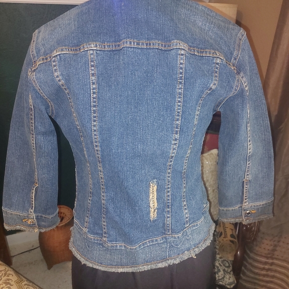 Allen B Scwartz Rhinestone Encrusted Distressed Denim Jacket - Picture 5 of 8